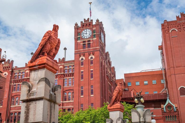 The Anheuser-Busch brewery in St. Louis exemplifies German Romanesque architecture.