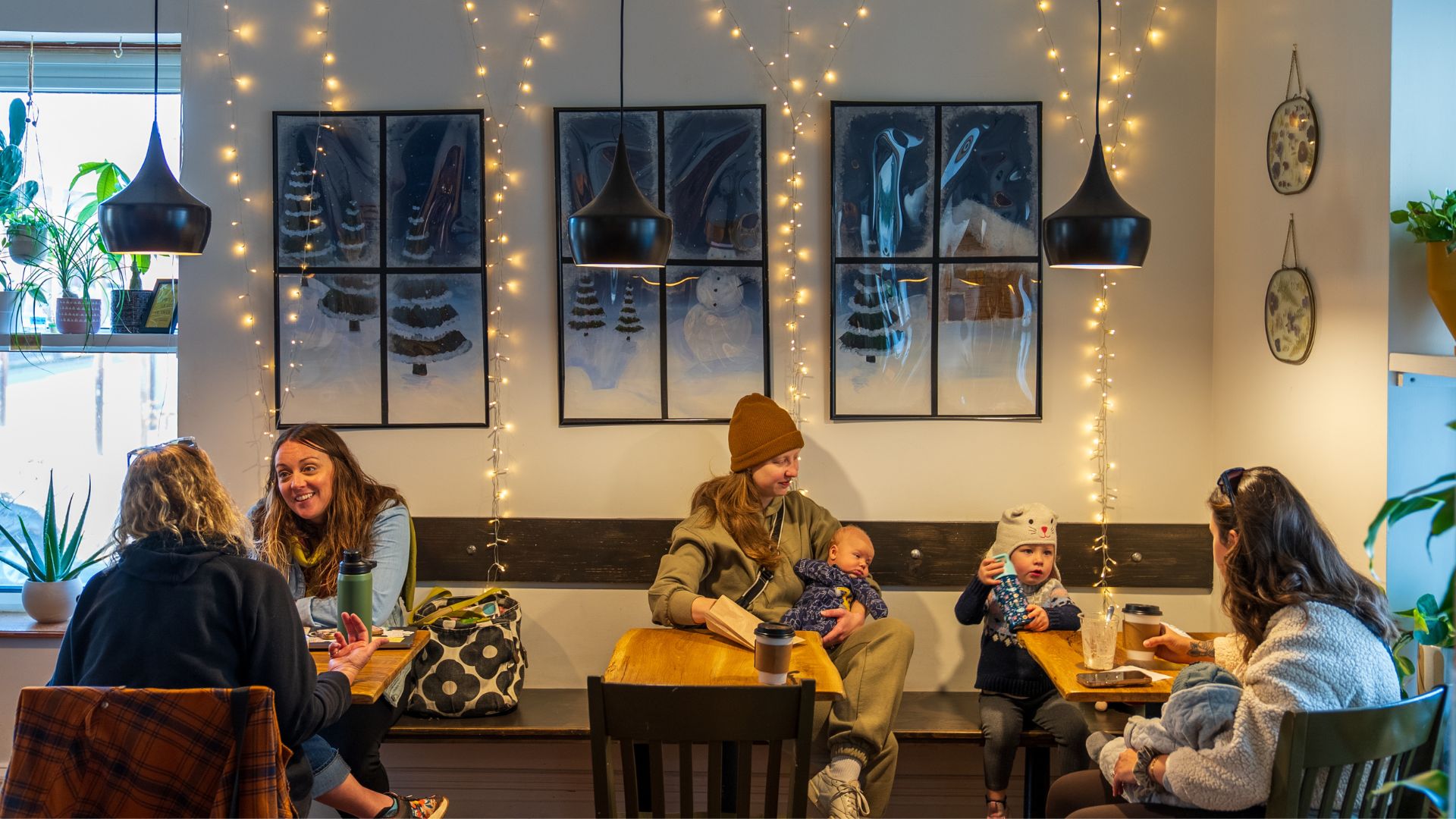 Families enjoy coffee and pastries at Maypop Coffee and Garden Shop.