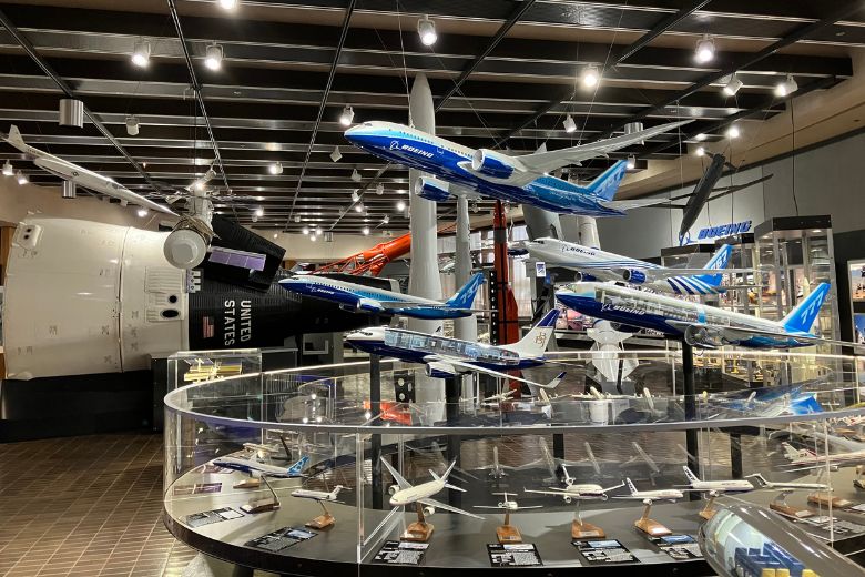 The James S. McDonnell Prologue Room at Boeing features scale models, historic artifacts and more.